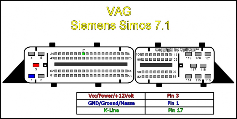 Siemens Simos 7.1 (Audi) pinout diagram 2